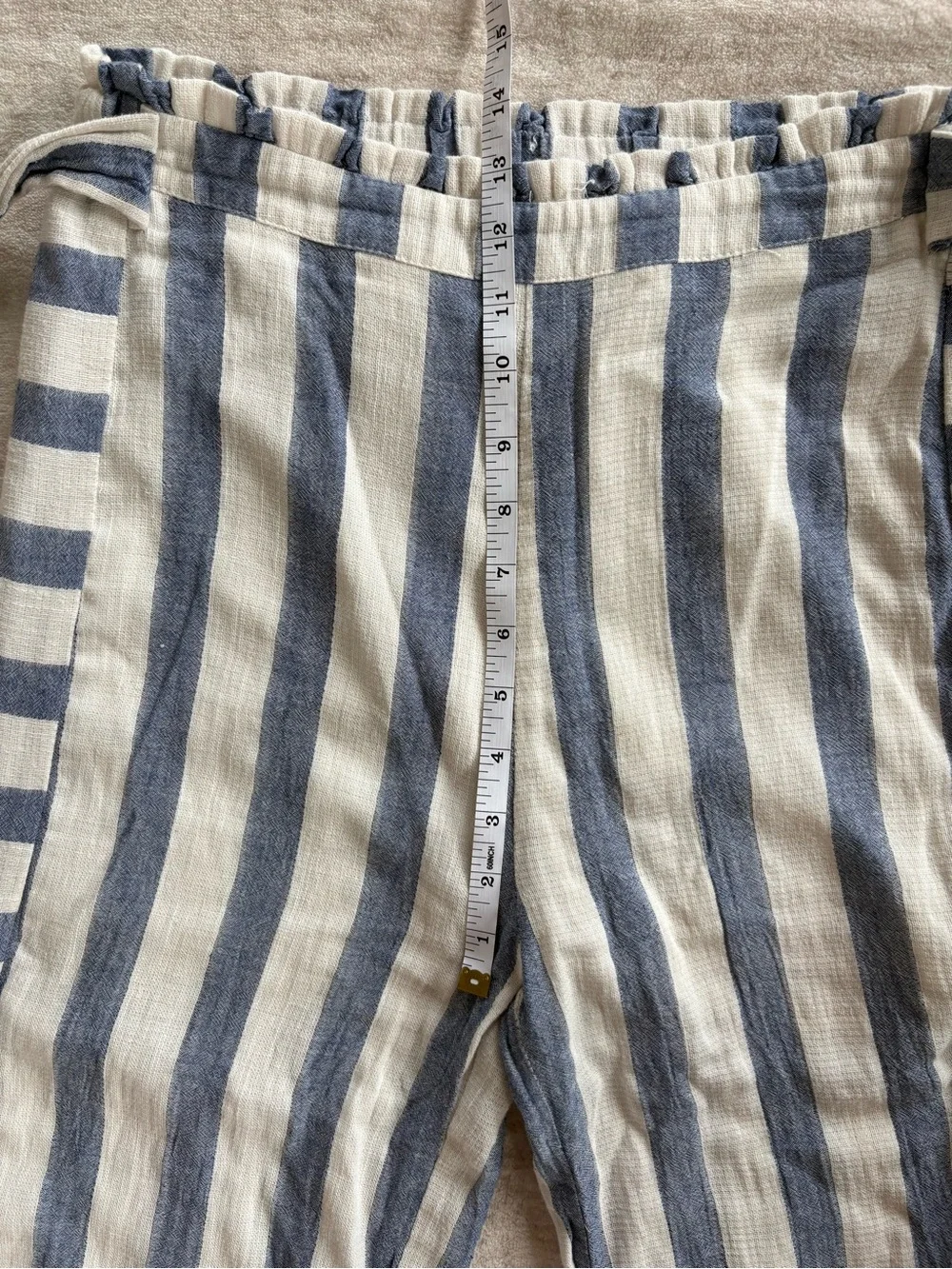 THML Women’s Blue and White Striped 100% Cotton Pants Size Medium